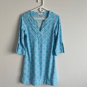 Jude Connally Stunning Turquoise 3/4 sleeve Shift Dress Or Cover Up🍭
Size: S